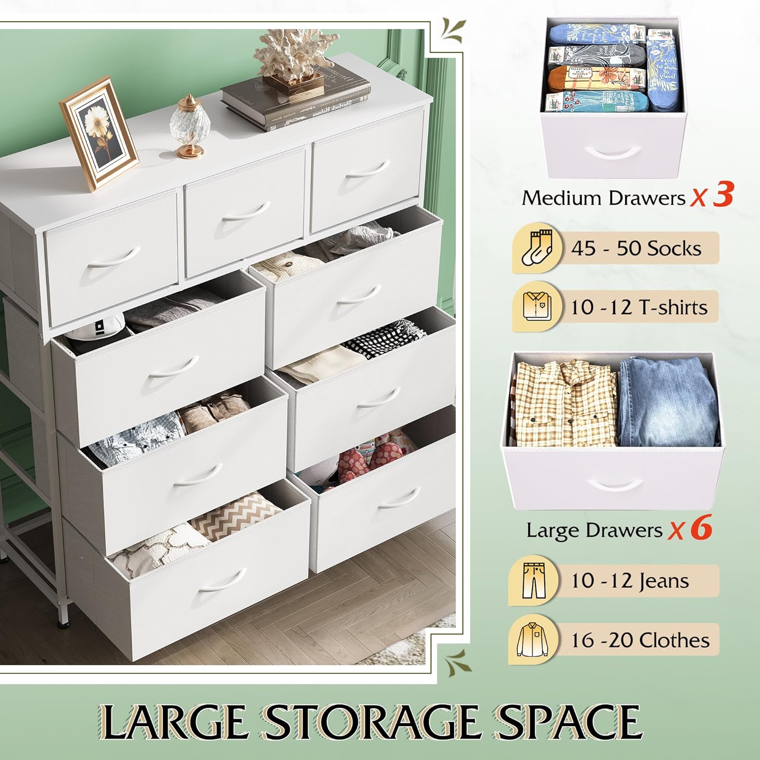 Dresser Closet, Fabric Storage for Bedroom Organizer Unit with Fabric Bins Drawer
