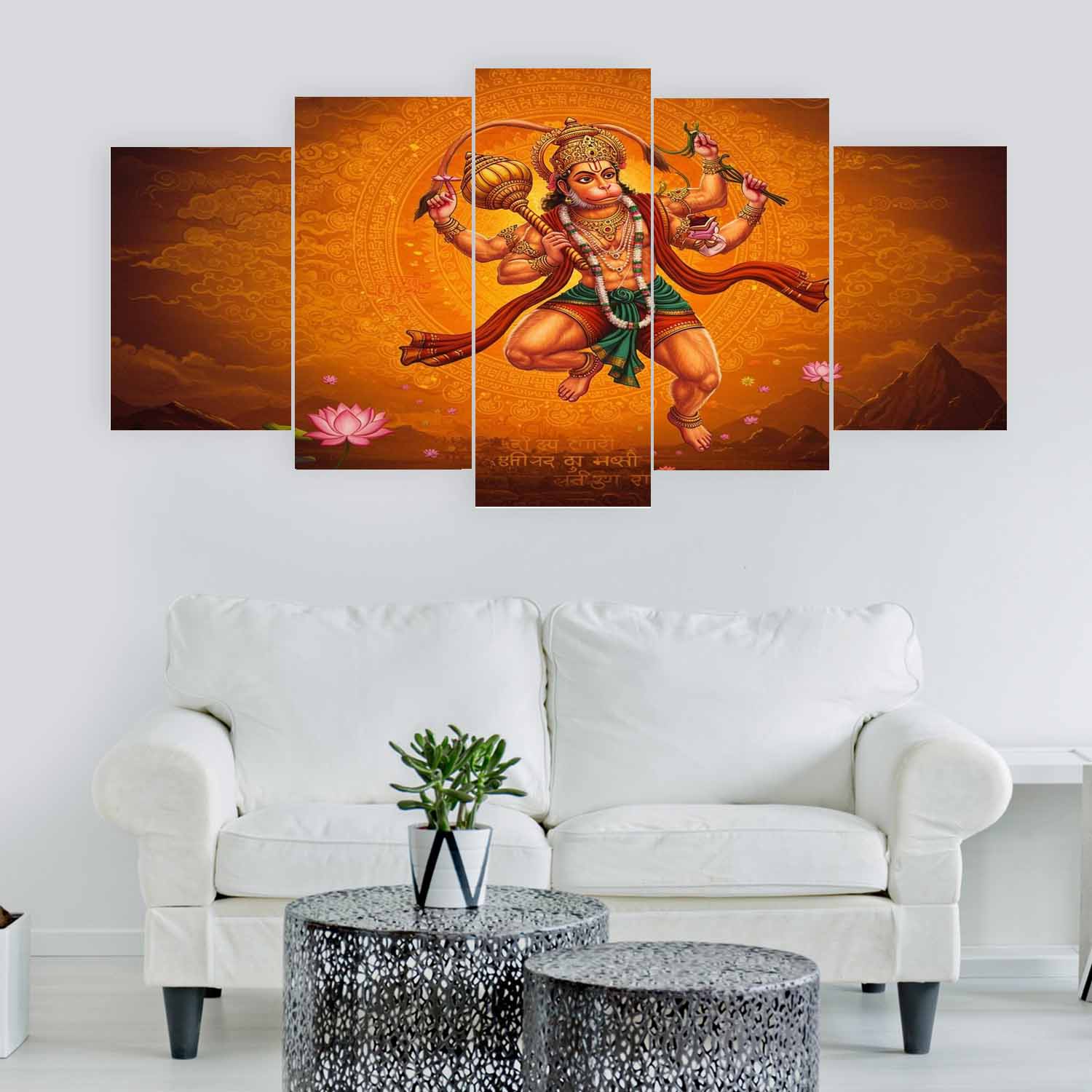 Lord Hanuman 5 Pannel Canvas X 32/52 Size