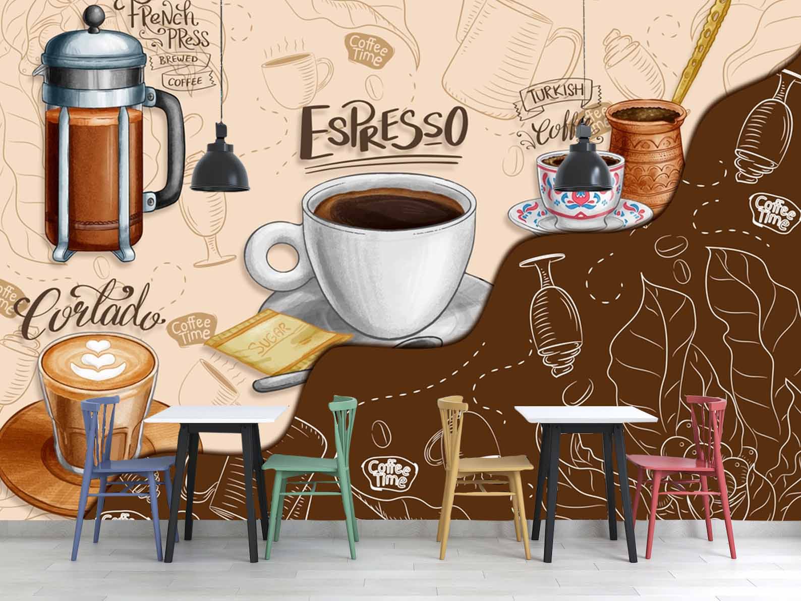 ☕ Café Theme Wall Mural X transforms plain walls into a stylish coffee-inspired experience.