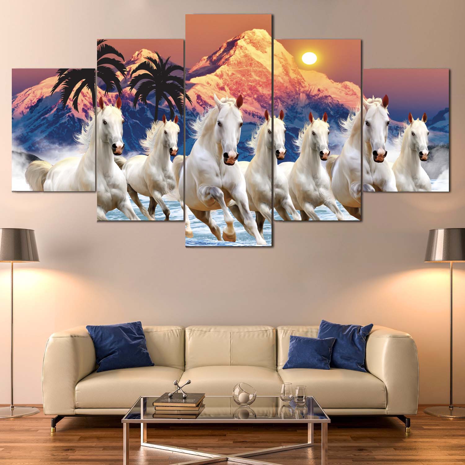 Lucky 5 Panel Horse Canvas For Good Luck And Fortune