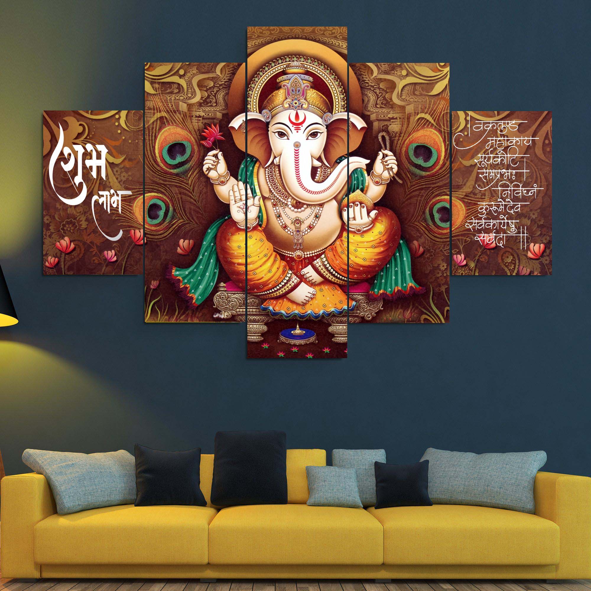 5 Panel Lord Ganesha Wall Canvas Wall Decor