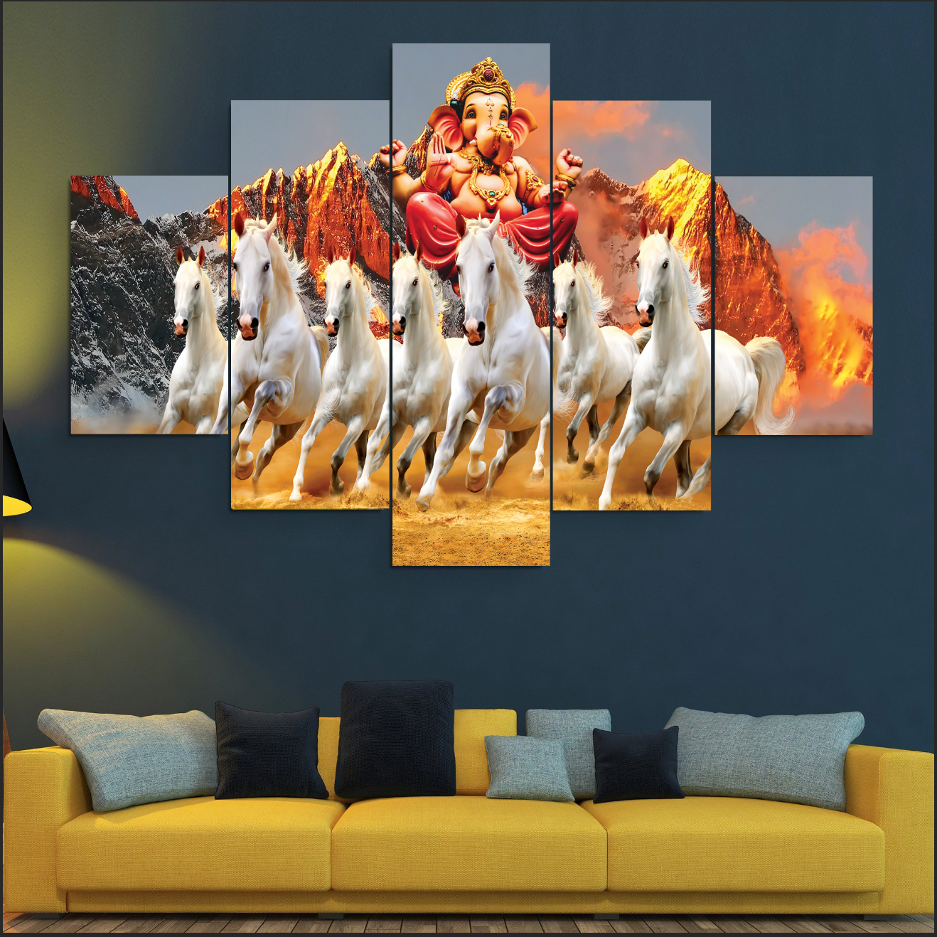 Lucky 5 Panel Horse Canvas For Good Luck And Fortune