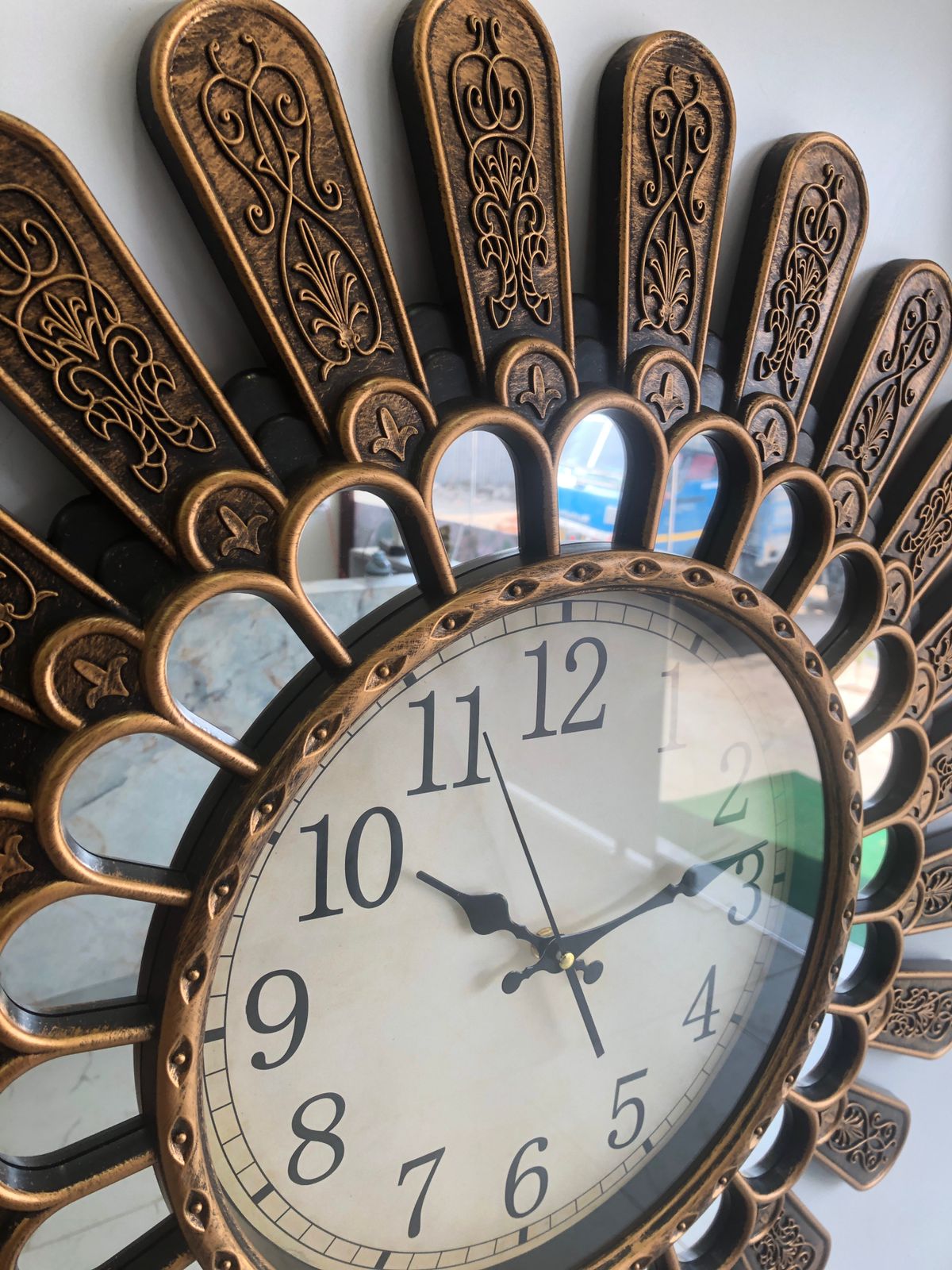 Anitque Bronze Mirro Embroided Wall Clock