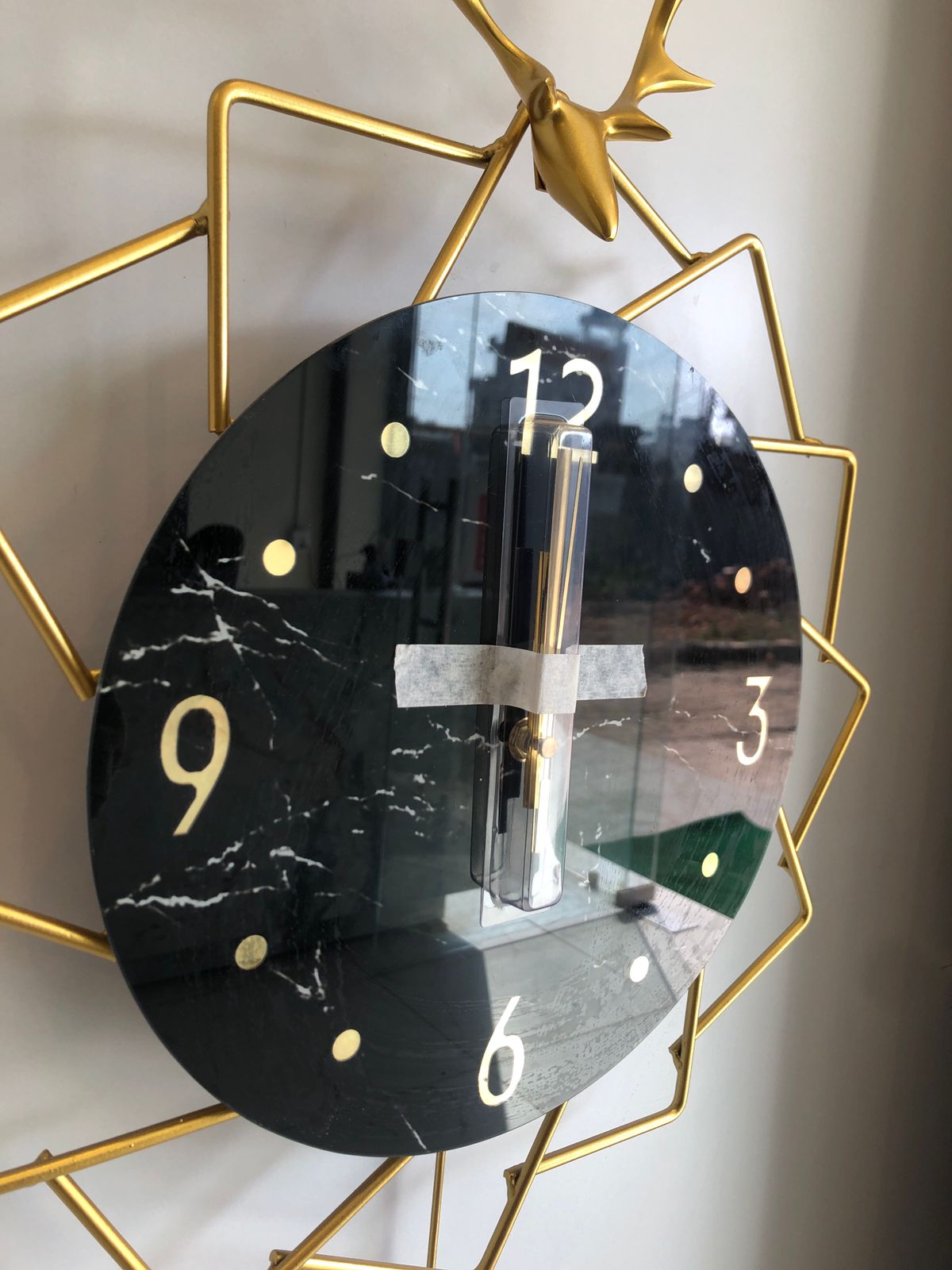 Stunning Deer Head Design Black And Gold Pendulum Wall Clock