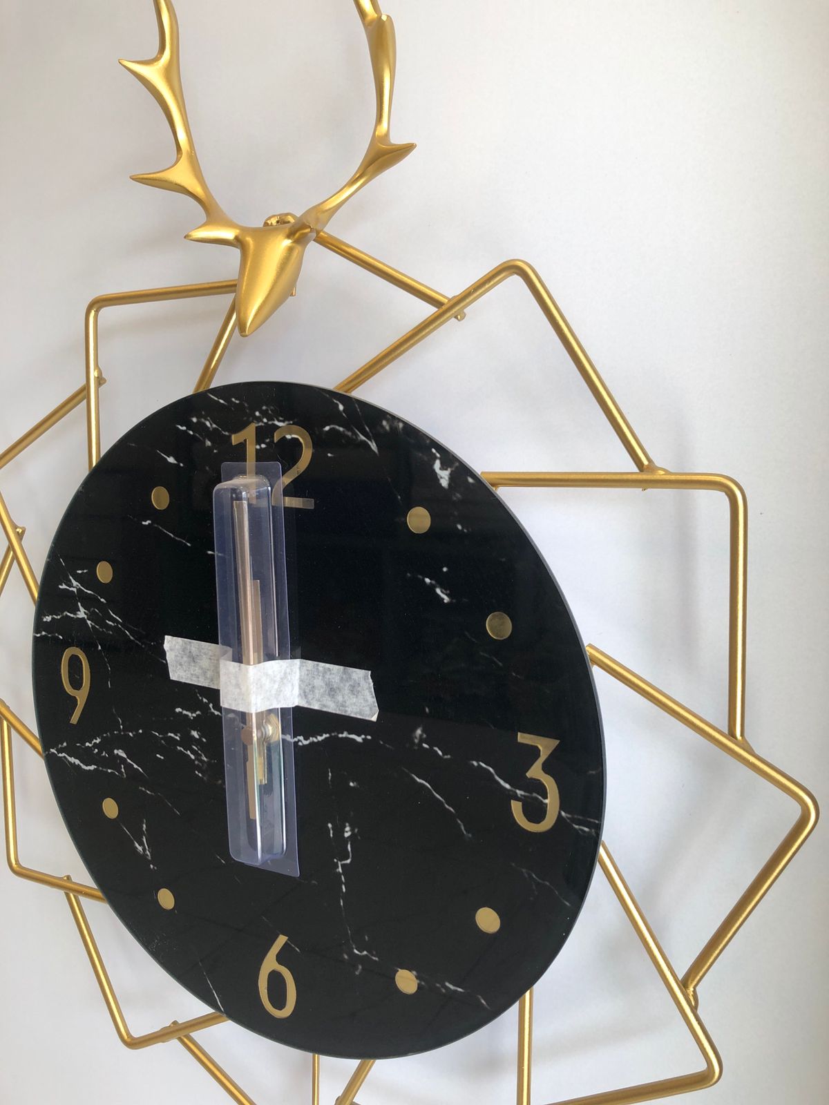 Stunning Deer Head Design Black And Gold Pendulum Wall Clock