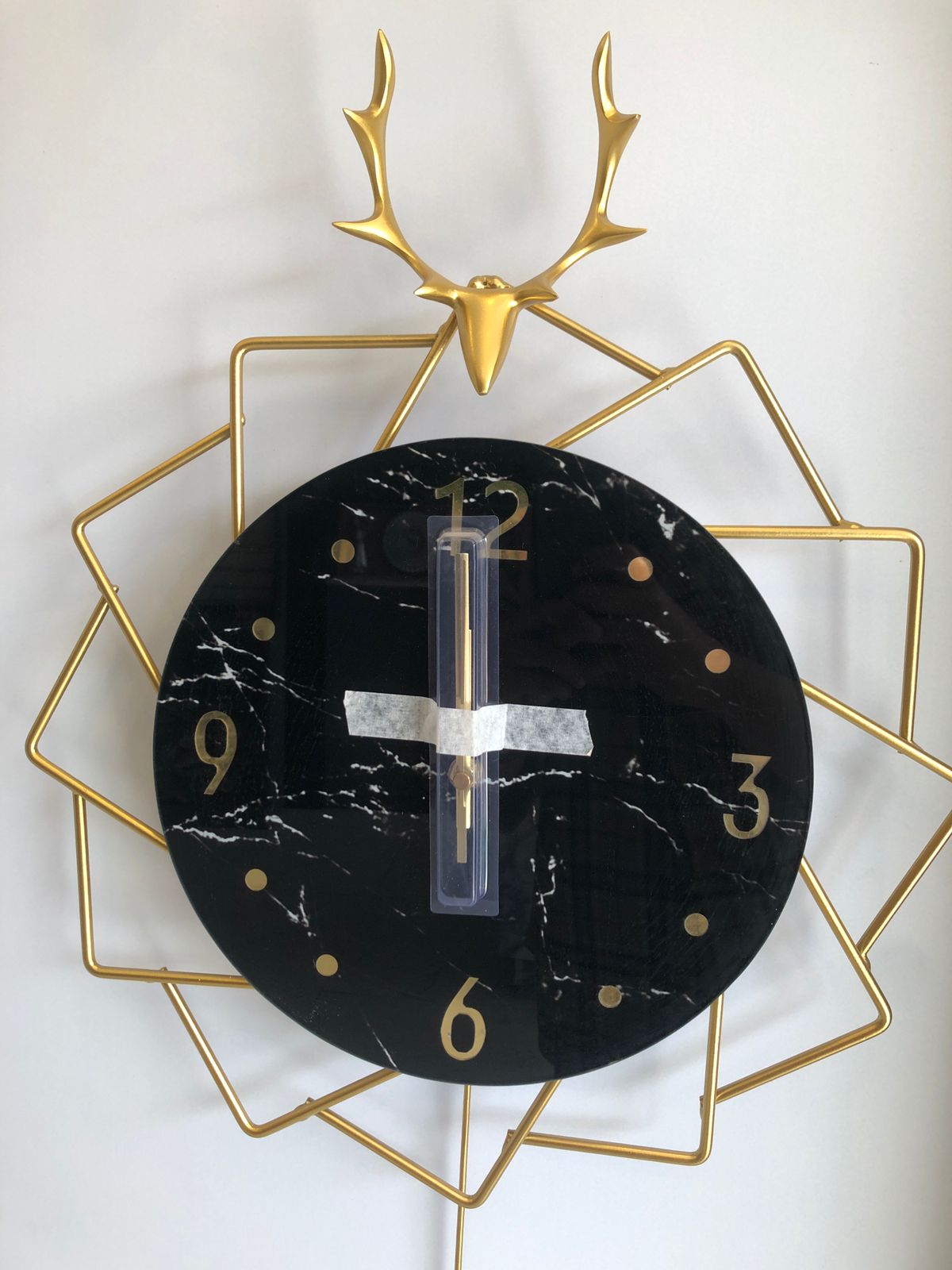 Stunning Deer Head Design Black And Gold Pendulum Wall Clock