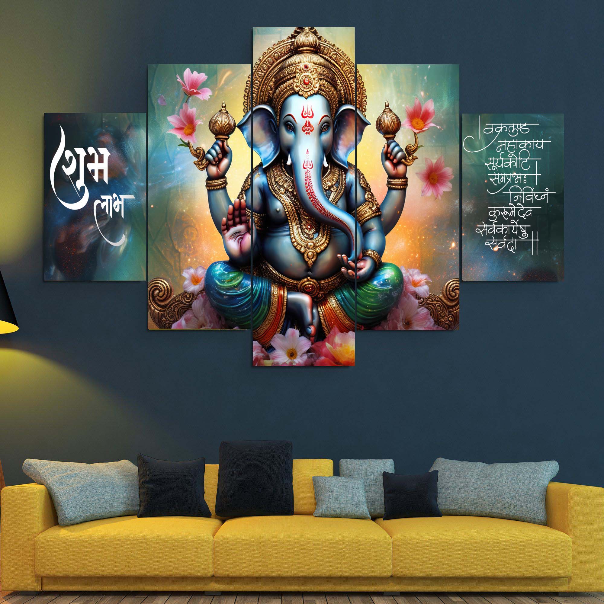 5 Panel Lord Ganesha Wall Canvas Wall Decor