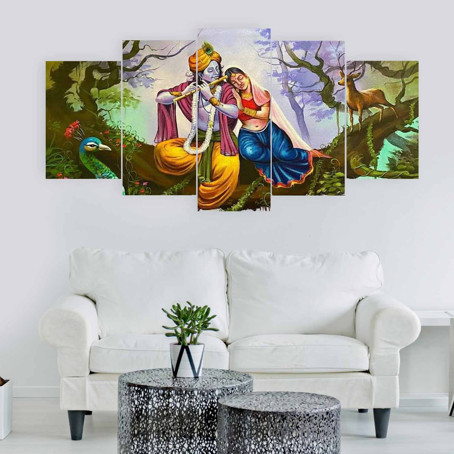 Divine & Spiritual 5 pannel canvas Radhakrishna X Customize Size Available Size 3/5