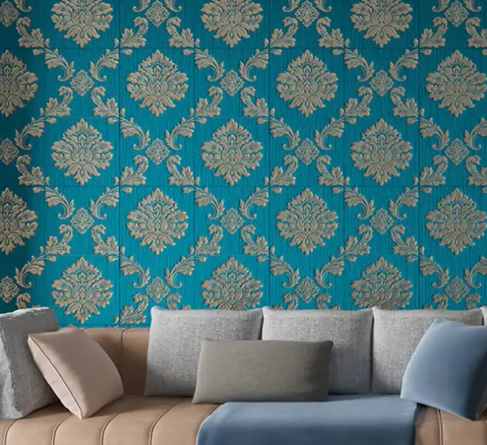 3D Royal Blue Pattern Wall Foam – A Touch of Luxury  Self Adhesive wall Foam Sticker 70 X 70 CM