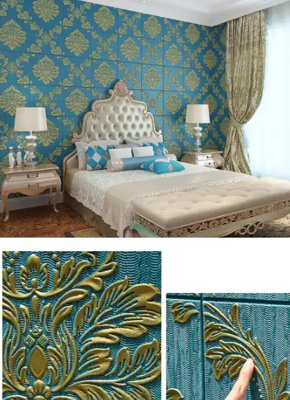 3D Royal Blue Pattern Wall Foam – A Touch of Luxury  Self Adhesive wall Foam Sticker 70 X 70 CM