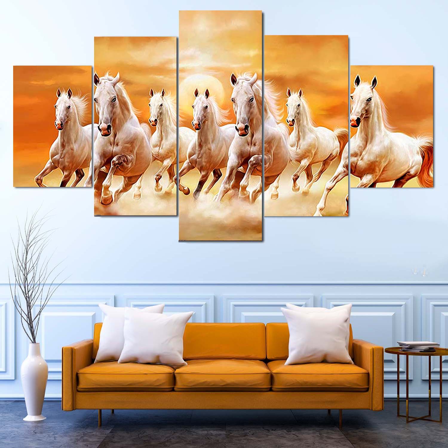 Lucky 5 Panel Horse Canvas For Good Luck And Fortune