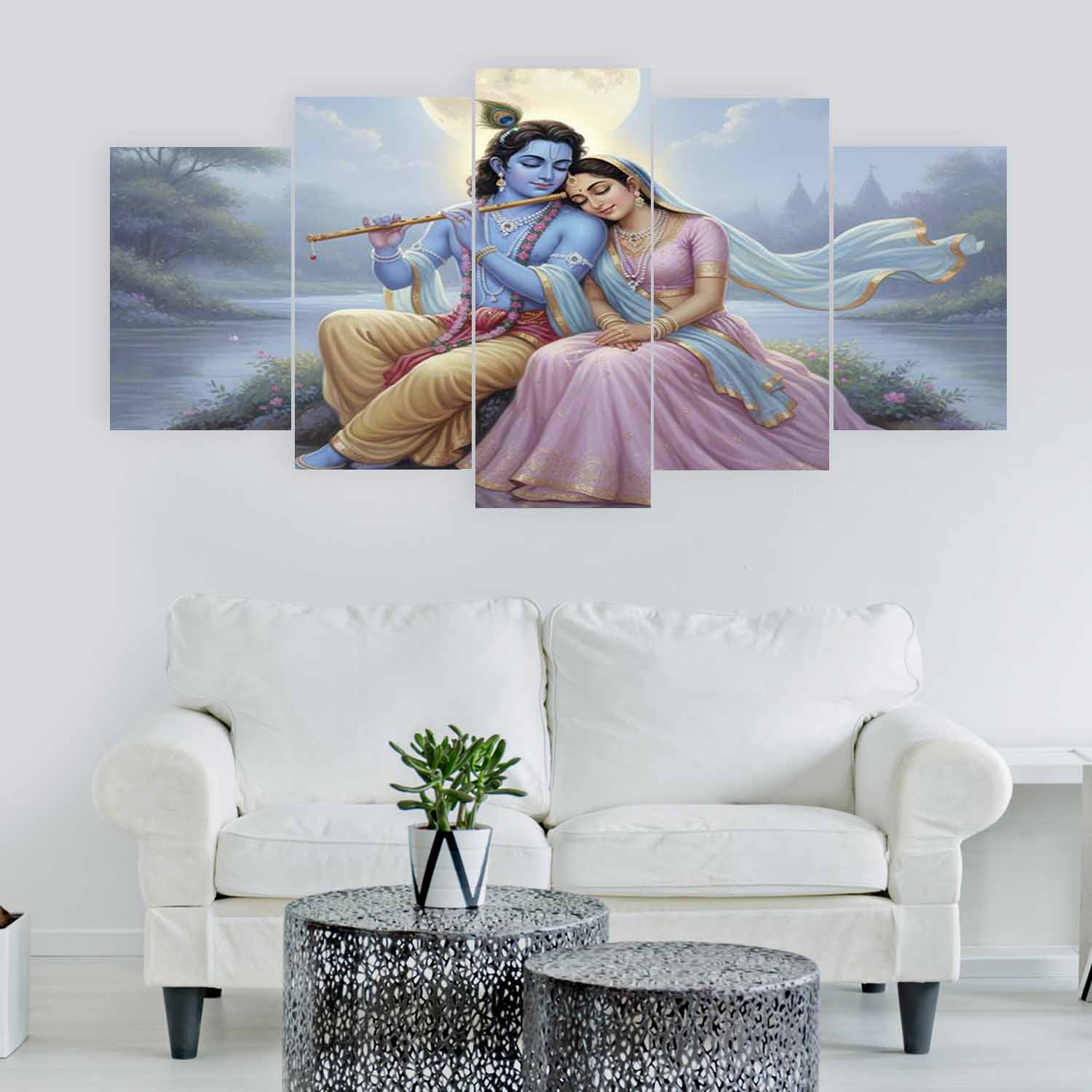 Divine & Spiritual 5 pannel canvas Radhakrishna X Customize Size Available Size 3/5