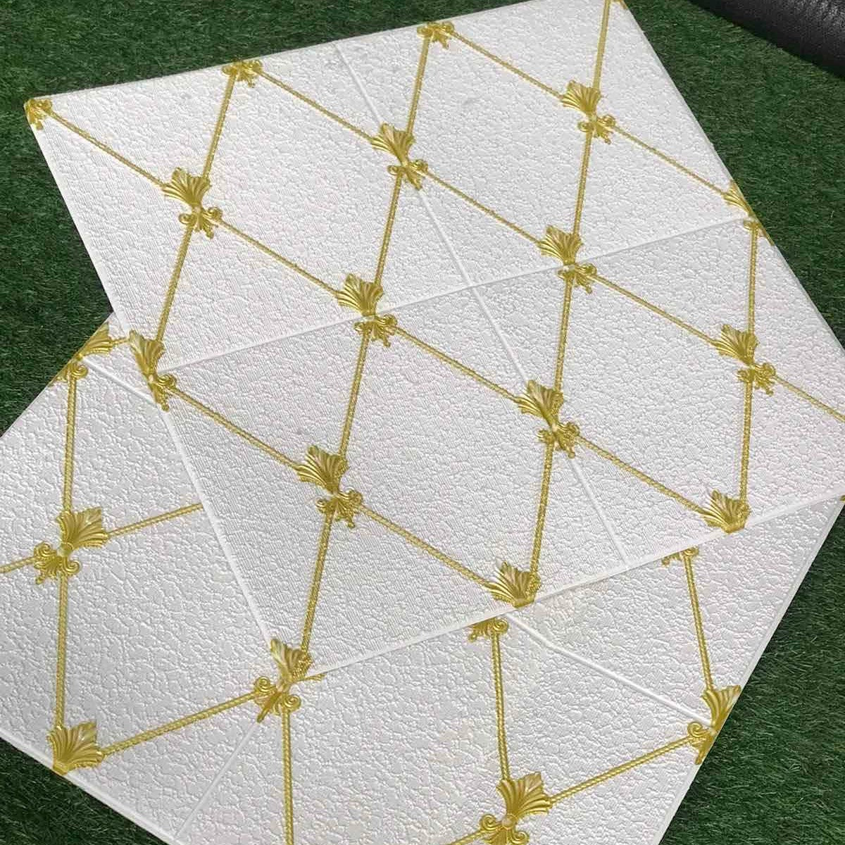 Lovely Golden Flowers With Leafy Patterns On A Delightful Wallfoam